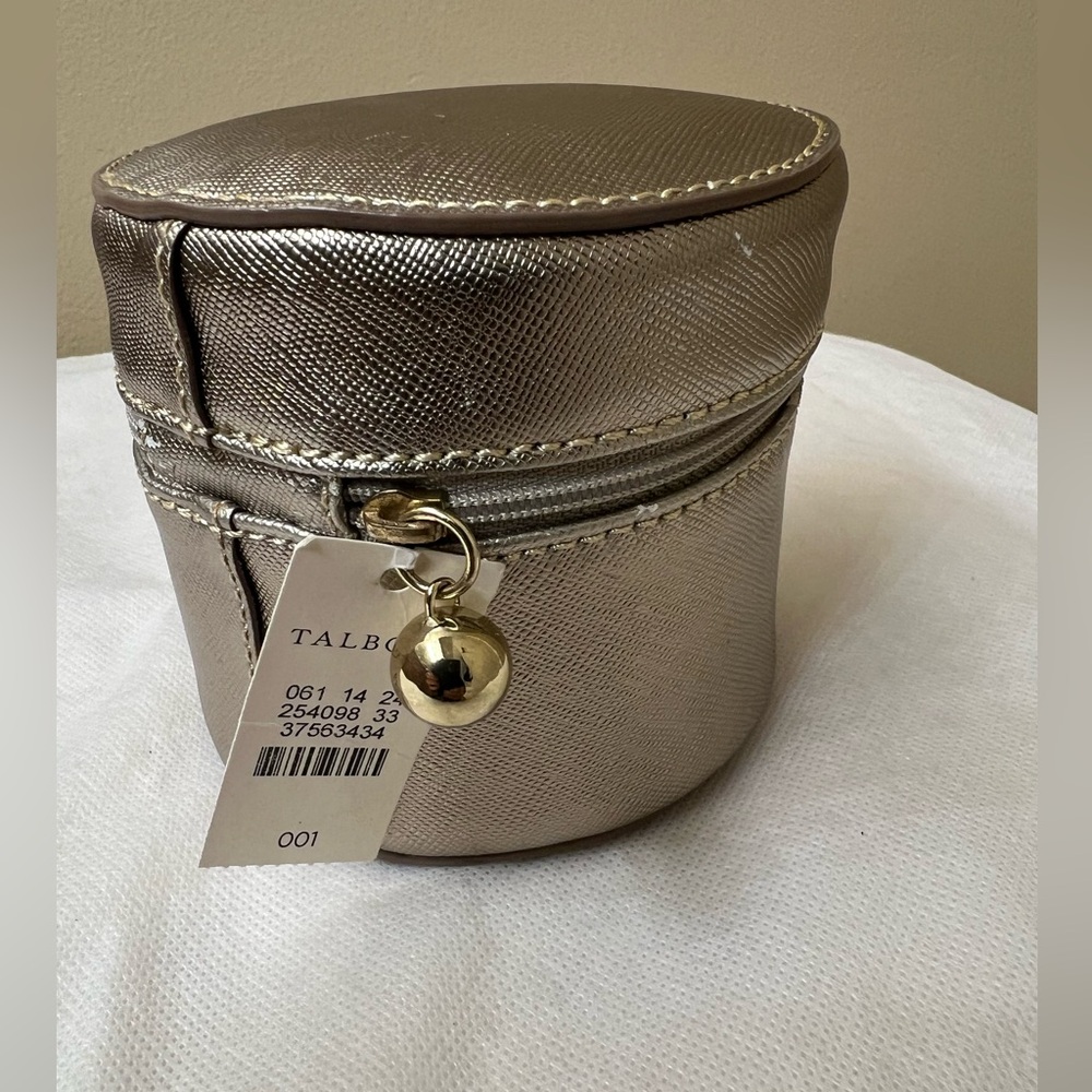 Talbots Metallic Gold Round Jewelry Case NWT